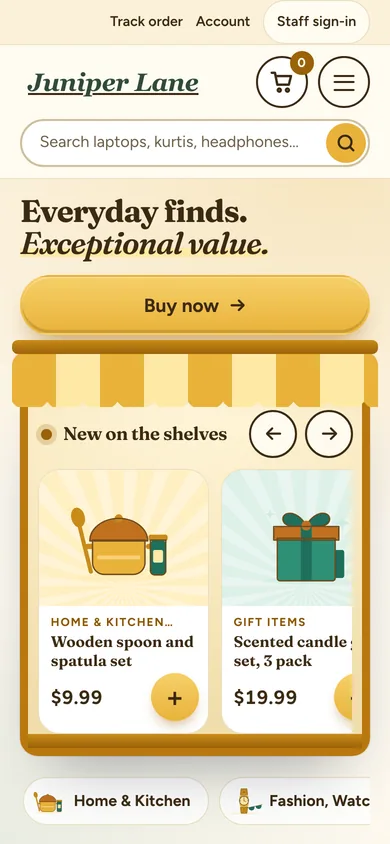 The storefront home page on a phone